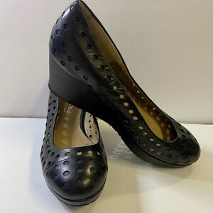 Kenneth Cole Black Perforated Wedge Pumps